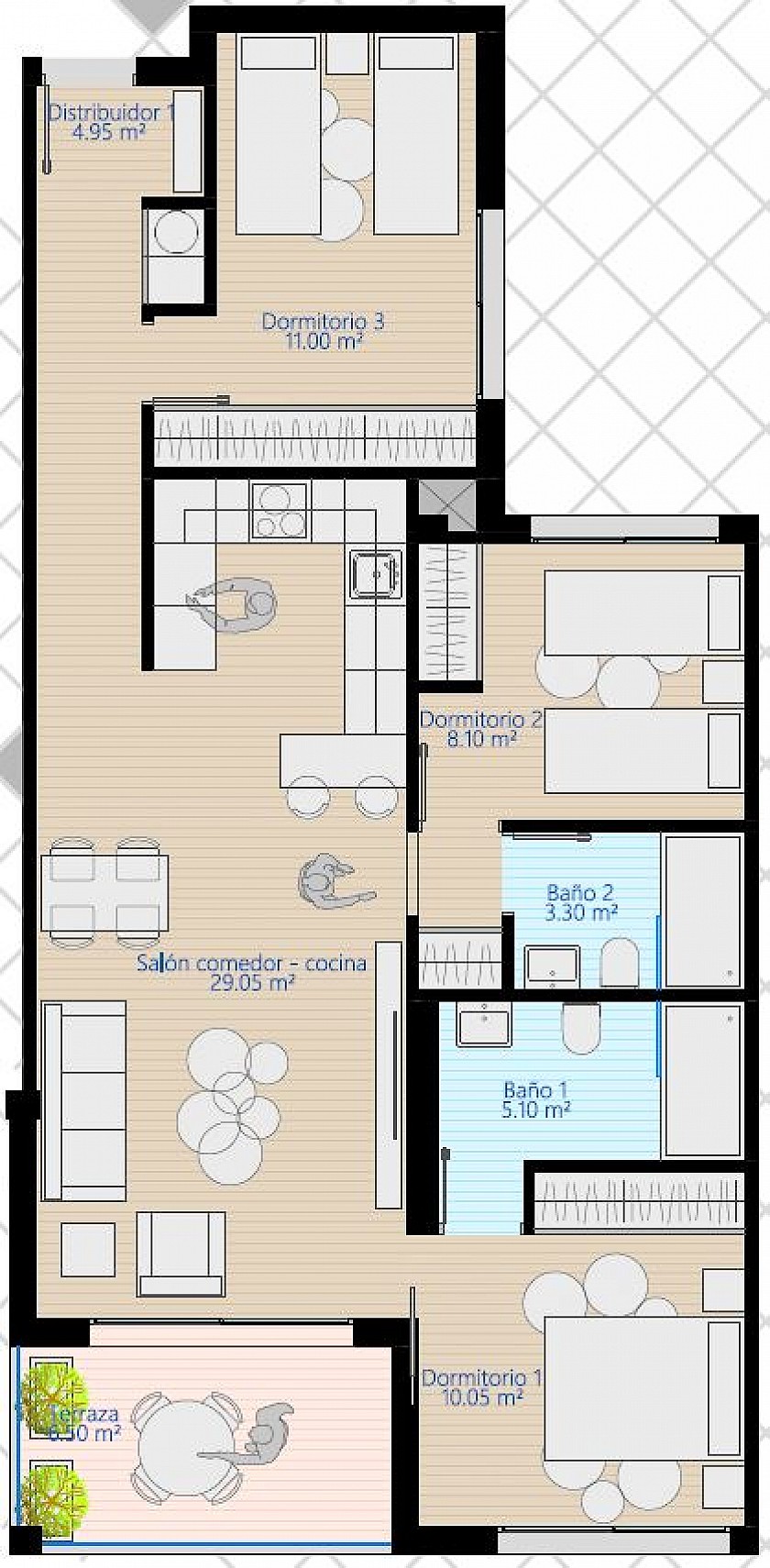 Apartamento de 3 habitaciones a 300 metros de la playa 